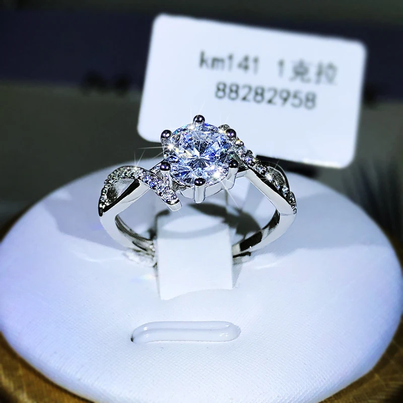 

925 Silver With Certificate Luxury 1.0 ct Lab Diamond Gemstone Ring Bridal Wedding Jewelry 18K White Gold Rings For Women Gift