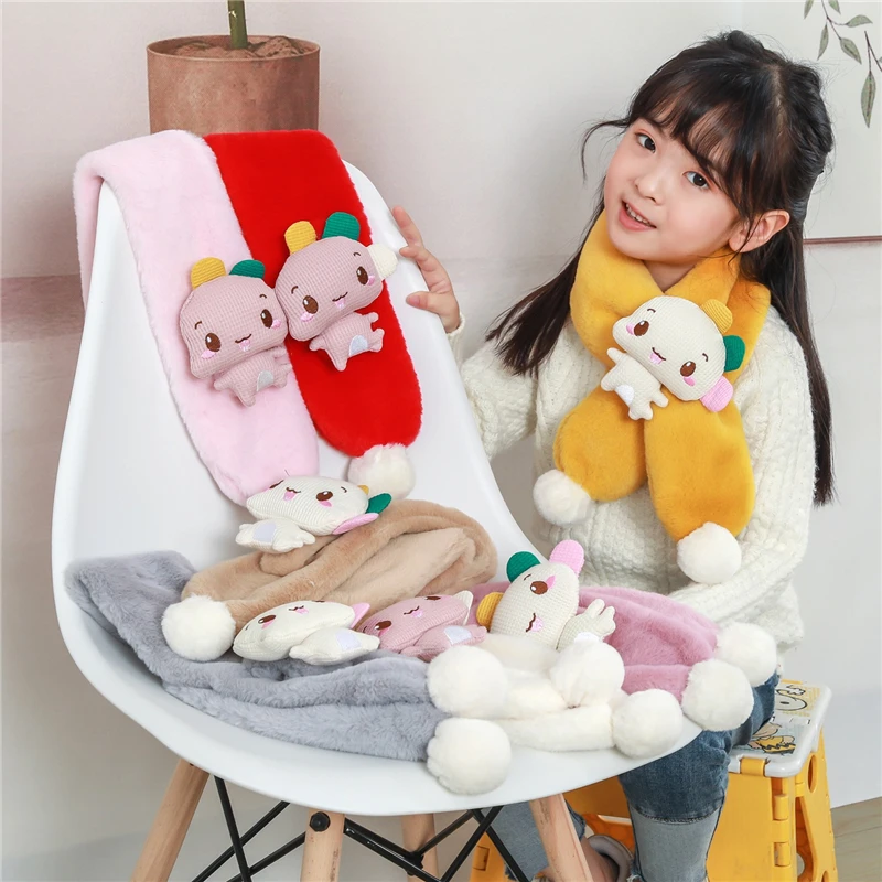 Winter Children Cute Cartoon Soft Plush Scarf Girl Baby Thick Warm Windproof Collar Outdoor Keep Kids Neckerchief | Мать и ребенок