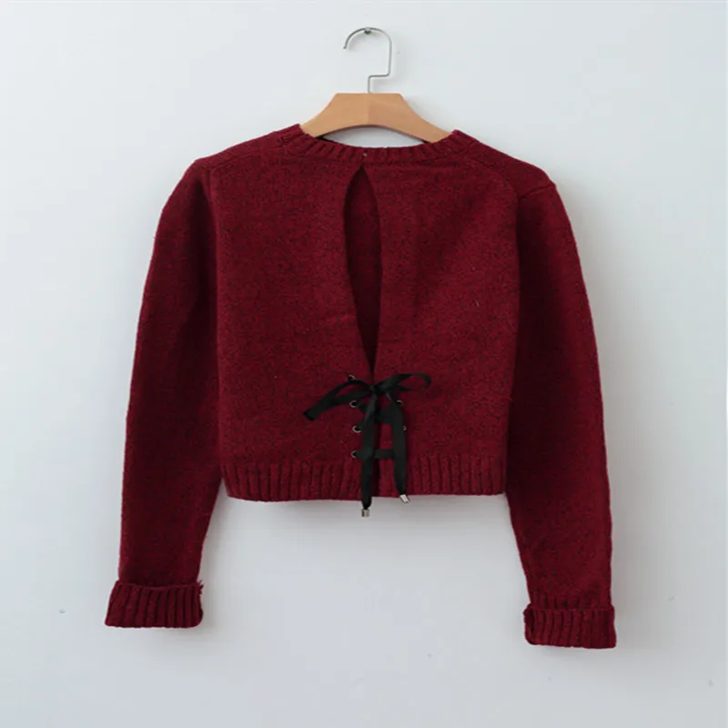 Повседневный вязаный свитер с круглым вырезом женский джемпер на завязках