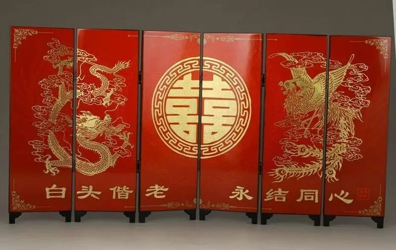 

Благословение, красивая Китайская свадьба, Дракон и Феникс, экран, украшение для комнаты, домашний подарок