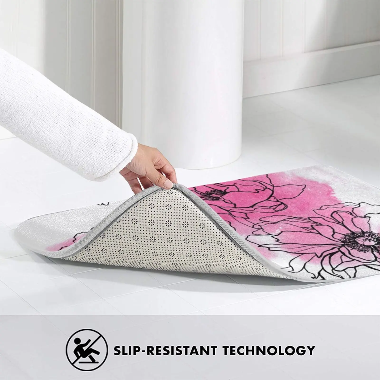 

Peony Carpet Mat Rug Cushion Soft Non - Slip Peony Flower Floral Blossom Pink Black And White Graphic Ink Petal