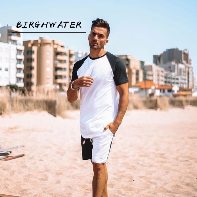 

Мужской комплект из футболки с коротким рукавом и шортов, повседневный однотонный спортивный костюм из 2 предметов, лето 2021