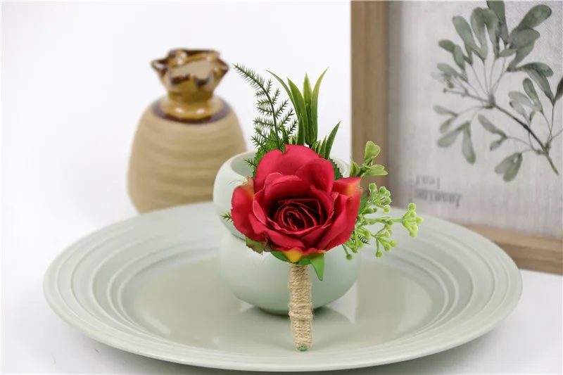 R Boutonniere YO CHO Свадебный планировщик розы Искусственный шелк цветок на запястье корсаж браслет жених бутоньерка белый свадебный для мужчин свадебные цветы - Цвет: R Boutonniere