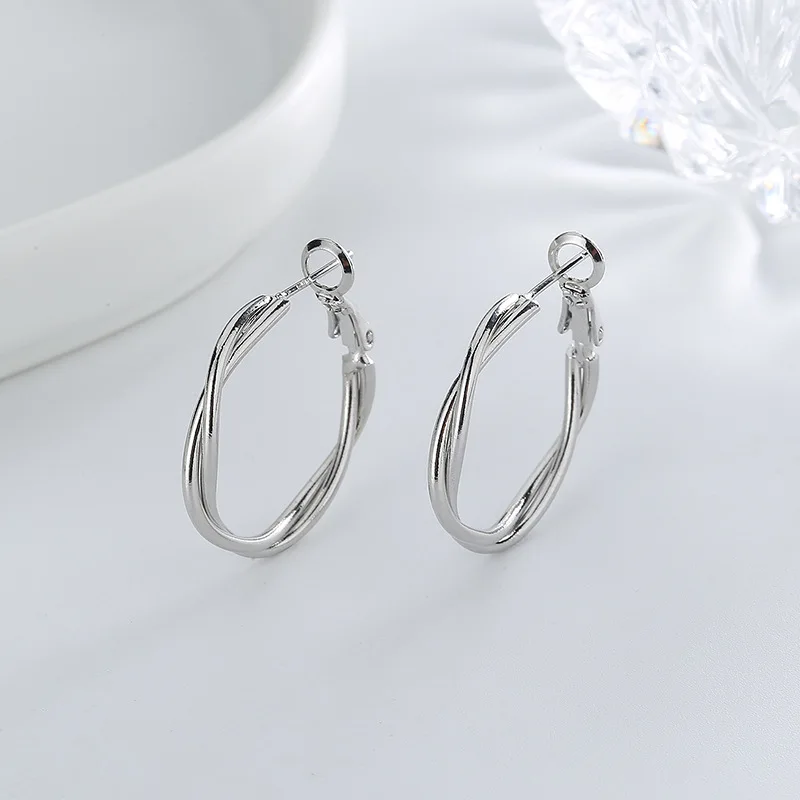 

Modern Jewelry Hoop Earrings Simply Design Cool Style Hot Sale Metal Alloy Silvery Plating Geometric Earrings For Girl Gifts