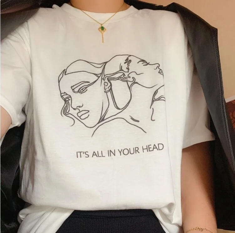 

Women T-Shirt Kuakuayu HJN Its All In Your Head Two Heads Juggling Aesthetic T Shirt Fashion Graphic Tee Shirt Female Clothes