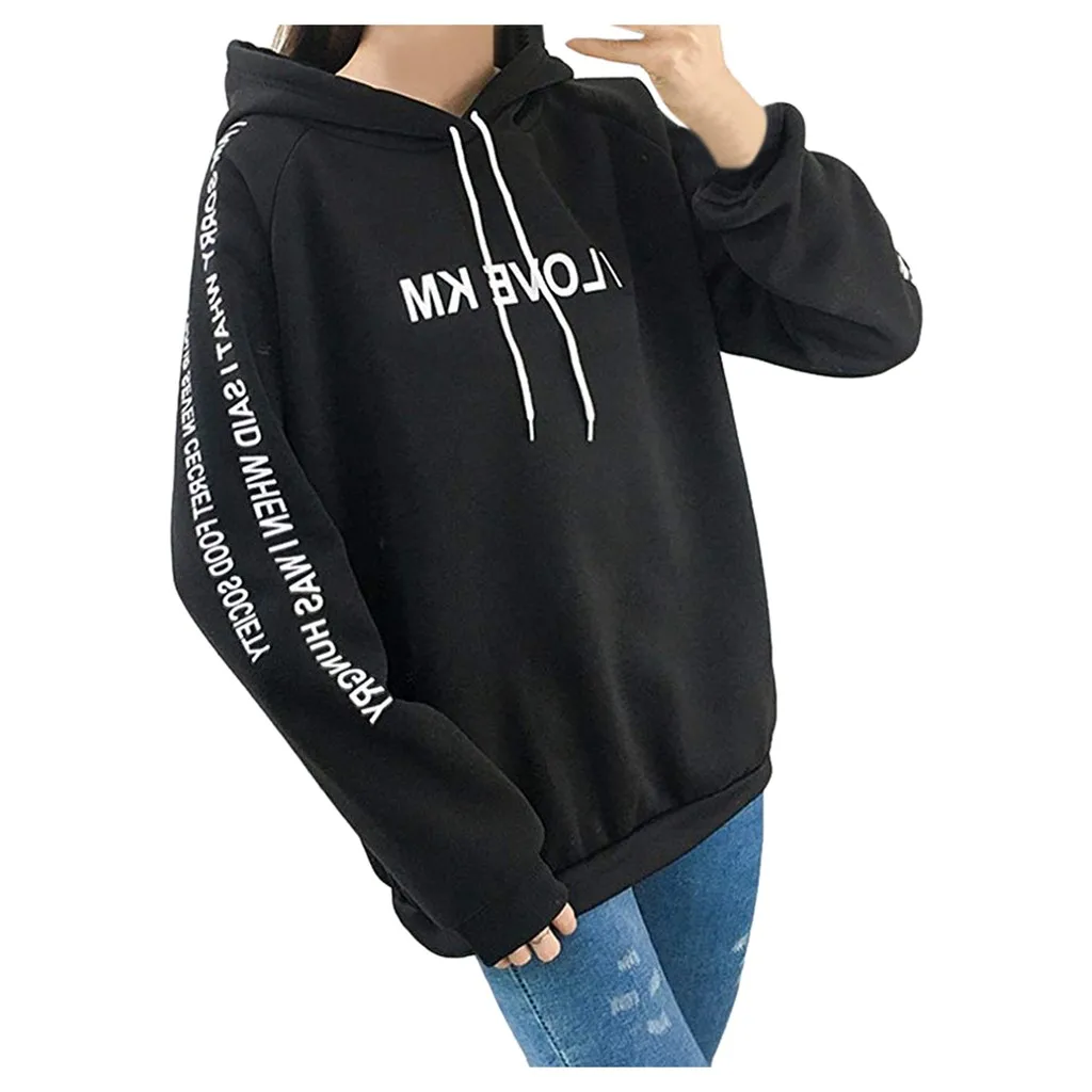 Толстовка с капюшоном и длинным рукавом пуловер свободная утолщенная Женская