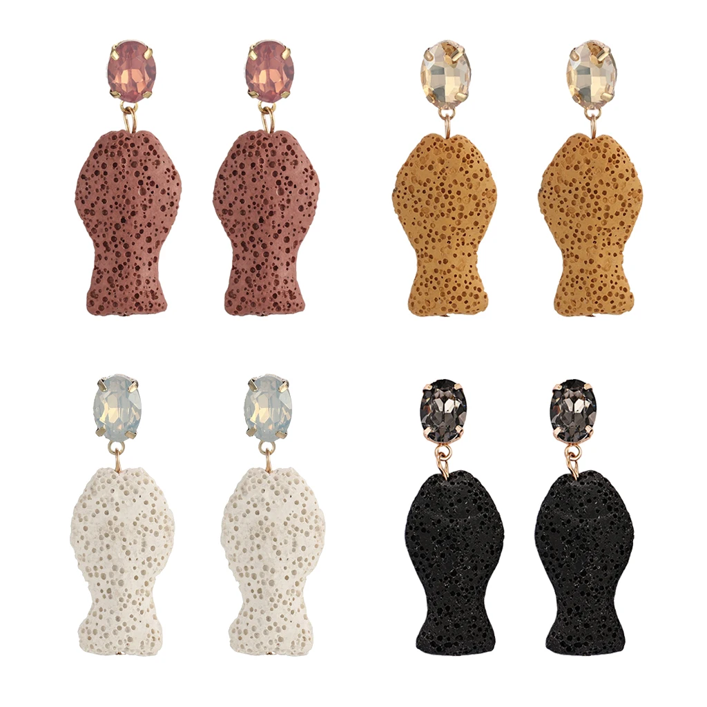 

1 Pair Fish Shaped Rhinestone Ear Studs Earrings Volcanic Stone Jewelry