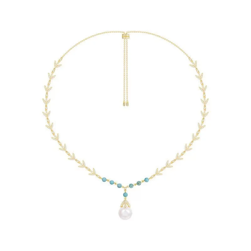 

S925 Sterling Silver Turquoise Long Necklace Female Light Luxury High Sense Temperament Fashion Luxury Brand Monaco Jewelry