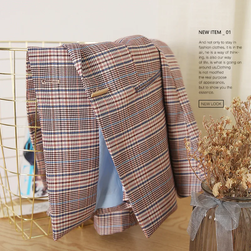 

French Style Commuter Plaid Slim Fit One-button Regular-sleeved Blazer Women 2020 Autumn And Winter New Fashion Suit Women B268