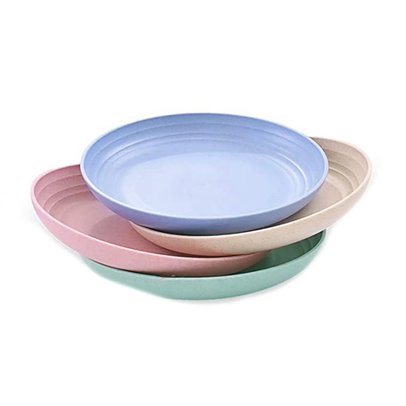 

4Pcs 10 Inch Wheat Straw Deep Dinner Plates - Microwave and Dishwasher Safe, Unbreakable Sturdy Plastic Dinner Plates