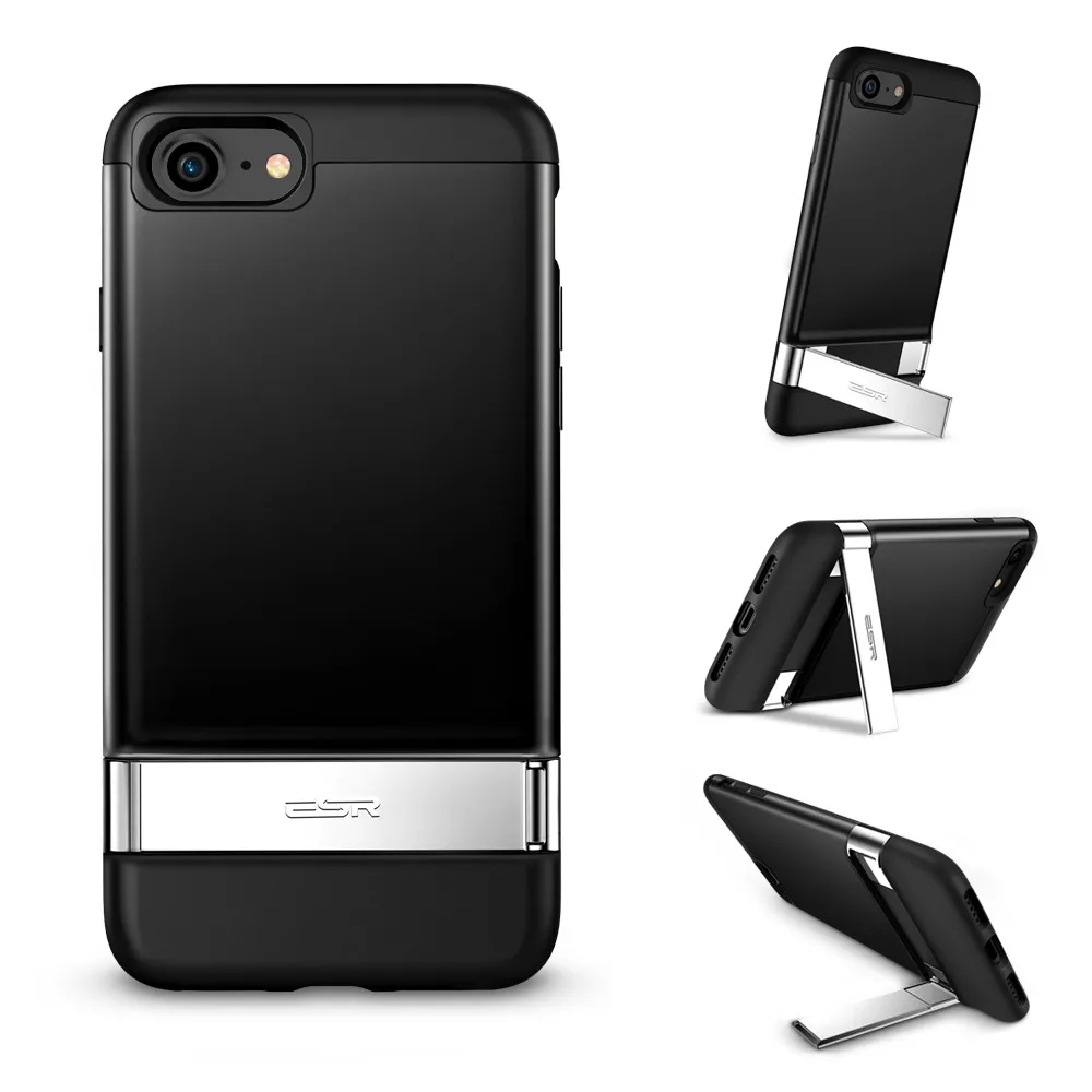 Black Чехол для iPhone X ESR, металлический чехол с подставкой, вертикальная и горизонтальная подставка, Жесткий Чехол-бампер из поликарбоната для iPhone 7, 8 Plus, Fundas Coque - Цвет: Black