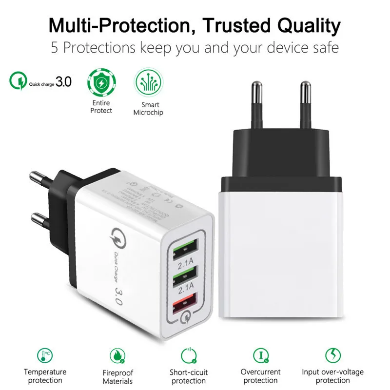 18W USB Quick charge 3.0 5V 3A Mobile Phone Fast charger for Samsug s8 s9 s10 Huawei P20 P30 lite Mate 20 Pro &amp Type C Cable | Мобильные