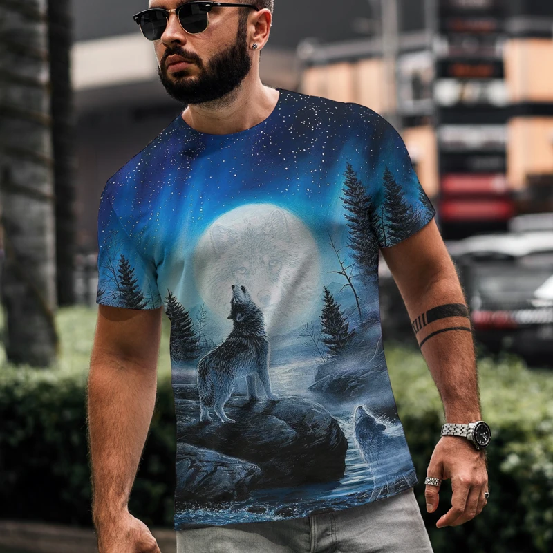 

Мужская модная футболка, новинка 2021 года, 6xl крутая забавная футболка с 3D-принтом волка и животных, мужские летние топы с коротким рукавом, фу...