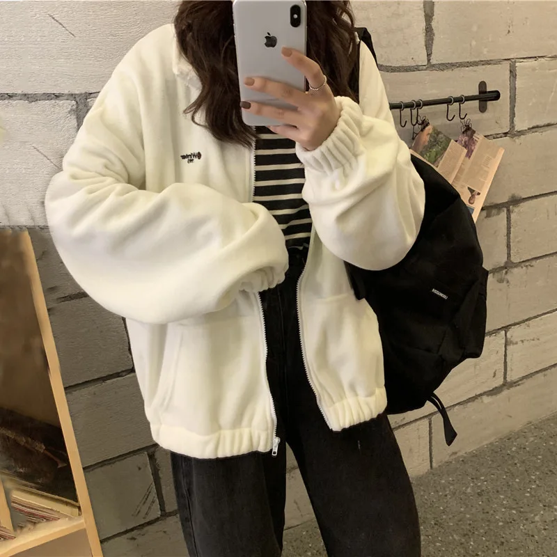 

2021 Women's Hoodies Temperament Commuter Korean Loose Casual Letters All-match Stand-up Collar Thick Long-sleeved Clothes