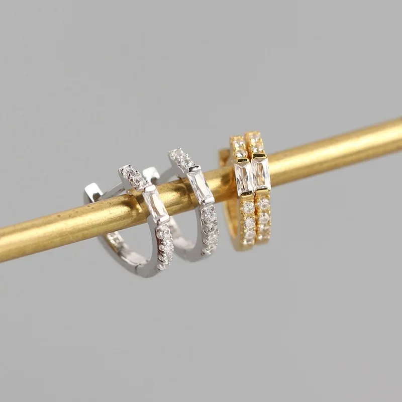 

ear clip on Earrings For Woman 925 pure silver Micro Pave CZ rectangular stone character set auger fine jewelry gift Bijoux