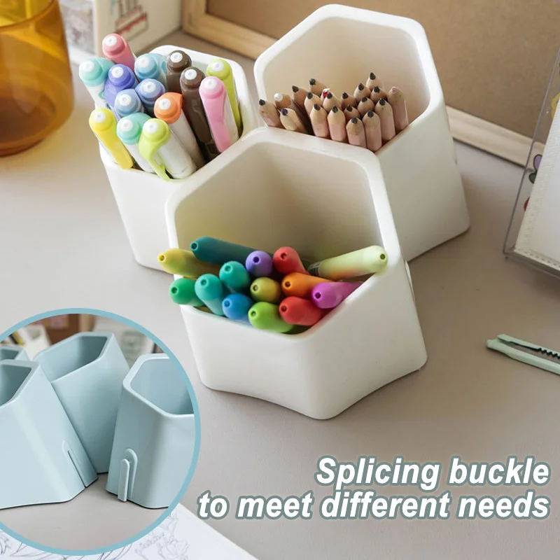 

Creative Pen Holder Interlock Hexagonal Display Stand Classified Desktop Storage Stationery Pencil Holder For Office Home J99s