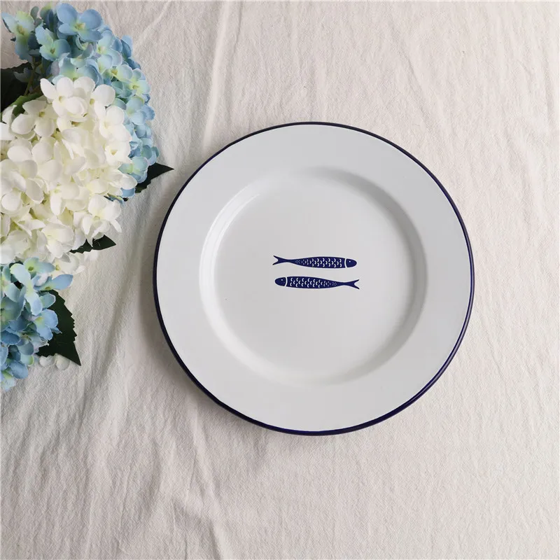 Enamel Chinese Block Series Thickened Fruit Plate Baked Rice Turnip Dinner Dish | Дом и сад