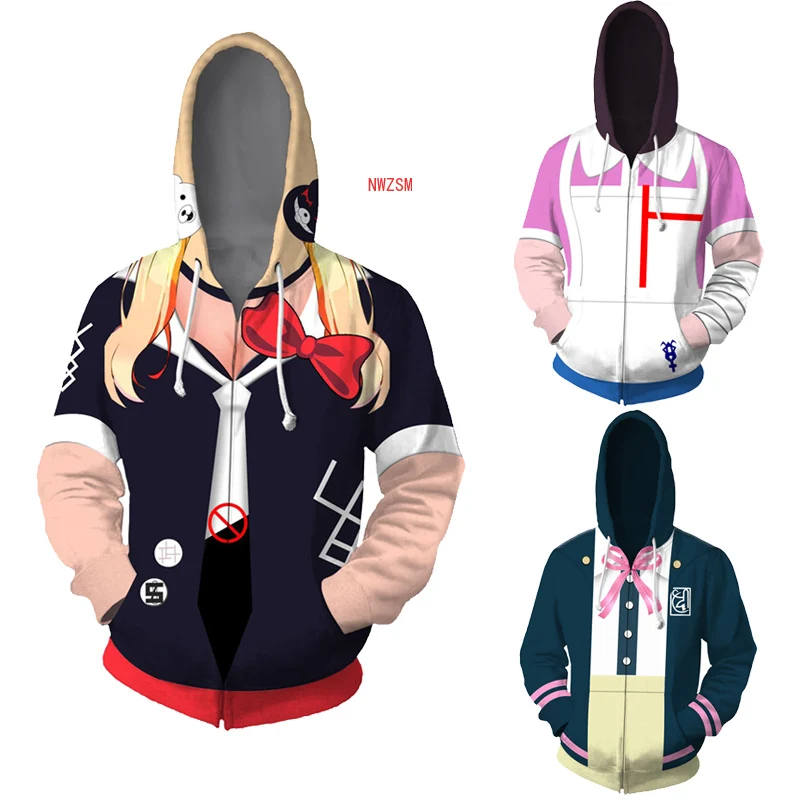 

2020 Enoshima Junko Cosplay Hoodies Danganronpa 2 Coat Nanami Chiaki Sweatshirts Mikan Tsumiki Hooded Zip Jacket Anime Adult