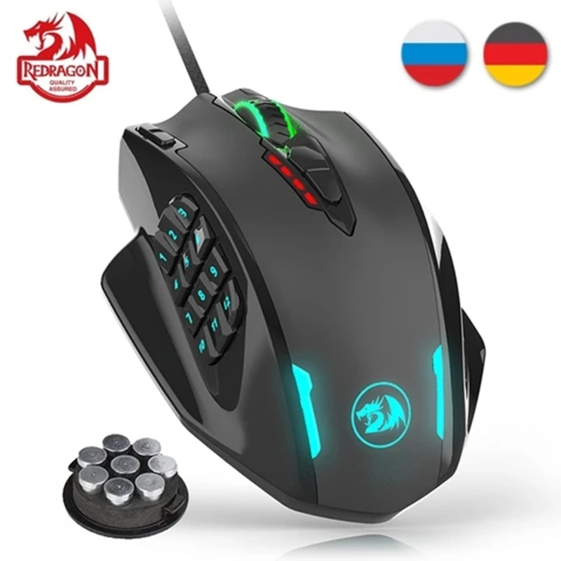 

Проводная лазерная игровая мышь Redragon M908, 12400 DPI, с 19 программируемыми кнопками и RGB светодиодный, высокая точность для MMO