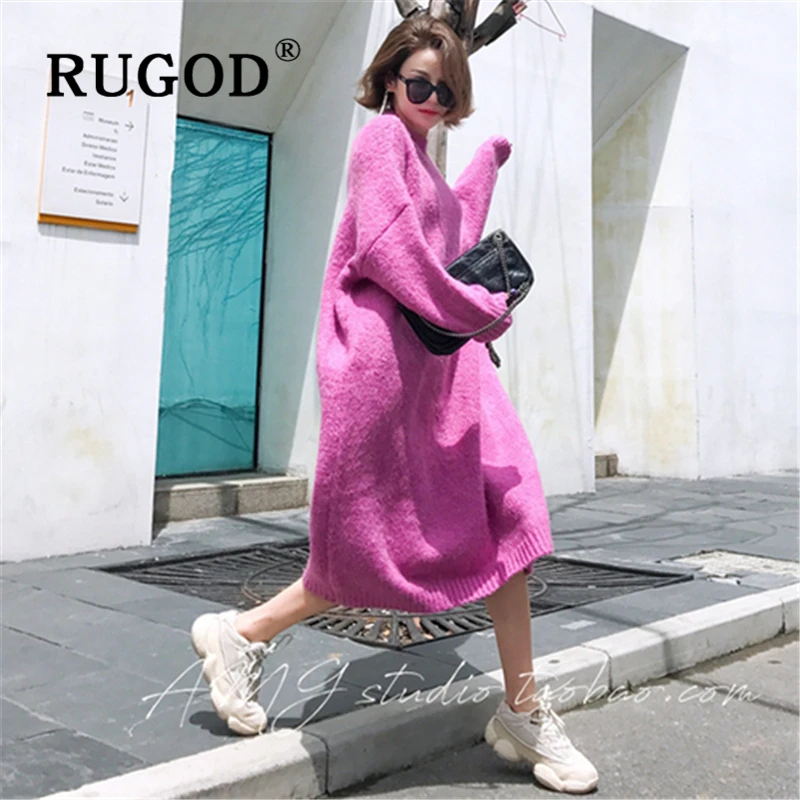 Женское трикотажное платье свитер RUGOD однотонное длинное макси с круглым вырезом