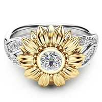 cute sunflower flower ring fashion crystal rhinestone ring for women accessories jewelry gift