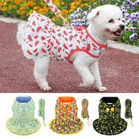 dog cat summer clothes dress mesh puppy kitten vest harness and leash rope lovely print pet cotten clothes with cute bowtie xs l