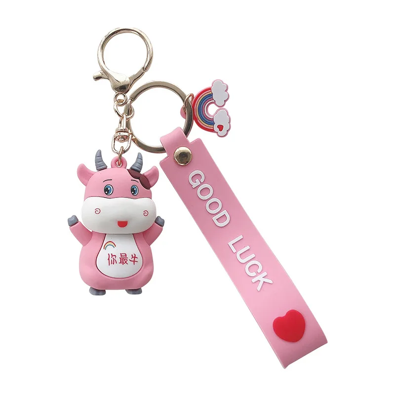 

Cute Creative Cow Keychain Lucky Encourage Happy Cattle Key Chain Girl Bag Pendant Accessories Keyring Lovers Charm Kids Gifts