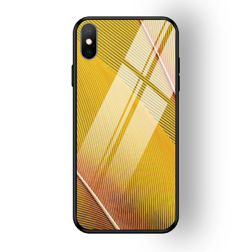 Phone Case for iPhone X XS MAX XR For 6 6S 7 8 PLUS Feather Tempered Glass Red Yellow Back Cover 5 5S SE Funda | Мобильные телефоны