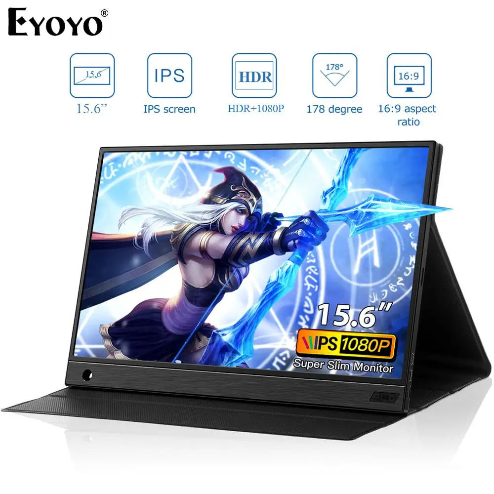 Портативный игровой монитор Eyoyo IPS экран 15 6 дюйма 1080P ЖК второй с сенсорным USB Type C