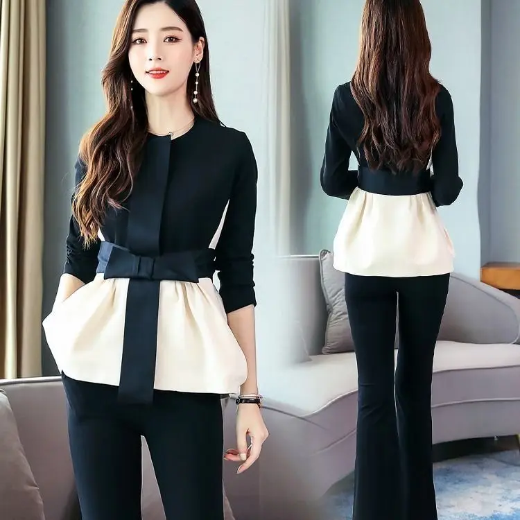 Женский офисный комплект из 2 предметов облегающая Элегантная блузка с бантом и