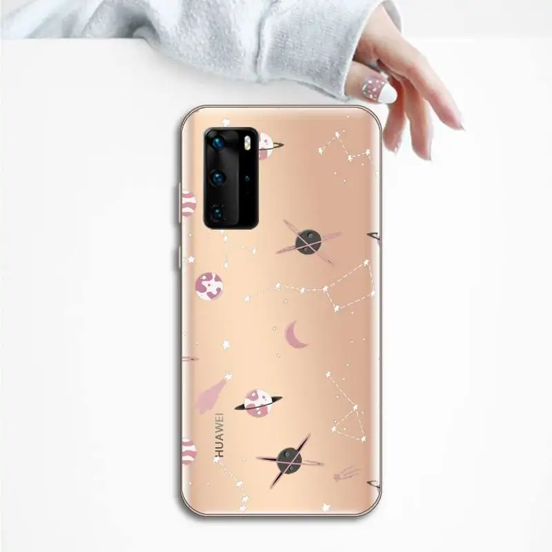 

Astronaut Space UFO Stars Phone Case Transparent for Huawei P20 P30 P40 lite pro P smart 2019 honor 8x 10i