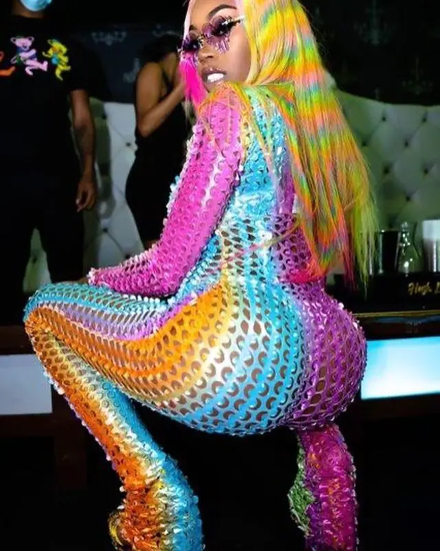 

Rainbow Striped Print Bodycon Jumpsuit Women Sexy Hollow Out See Through Long Sleeve Pants Body Club Party Romper Jumpsuit Women