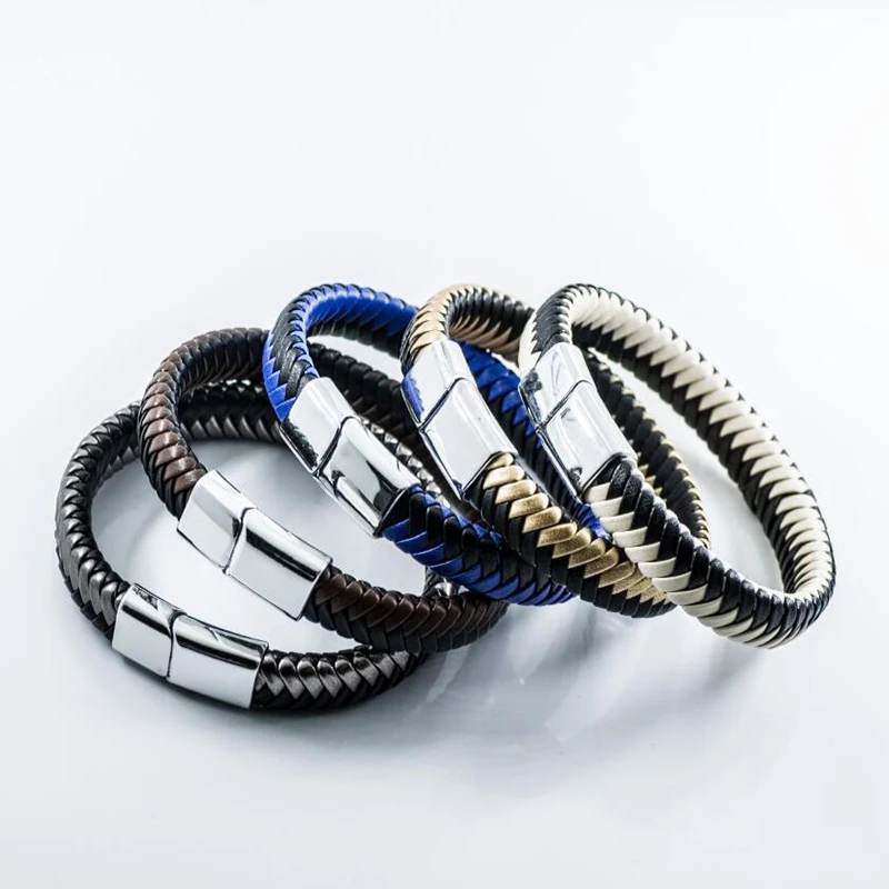 

Retro High Quality Simple Men's Braided Leather Cord Bracelet Stainless Steel For Men And Women Simple Best Jewelry Gifts