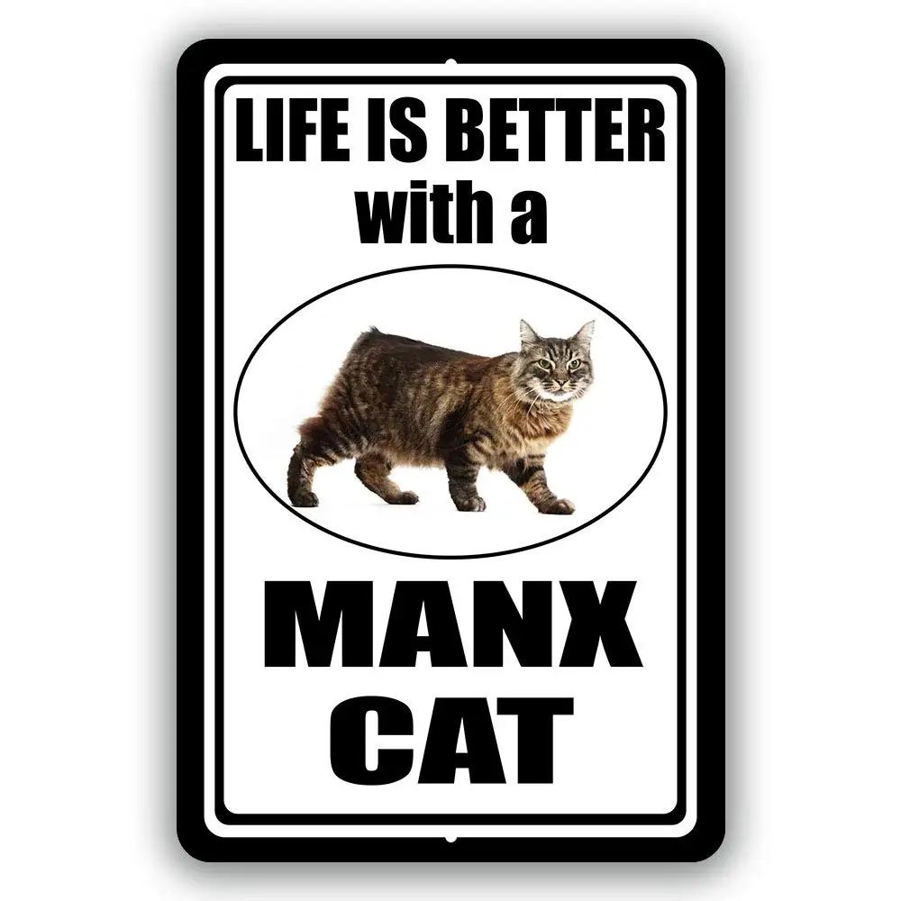 Жизнь лучше с манксом кошкой мужской пещера домашний знак жестяной настенный