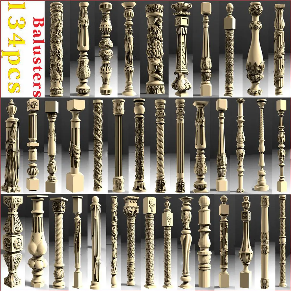 134 шт. 3D STL балясины и колонны для ЧПУ 4 оси гравер рельефа фрезерного станка с Aspire