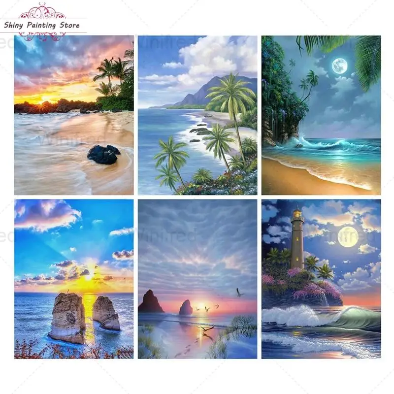 

Картина из страз 5D "сделай сам", закат, пейзаж, морской пляж, картина, украшение для дома, квадратная вышивка из страз, подарок ручной работы
