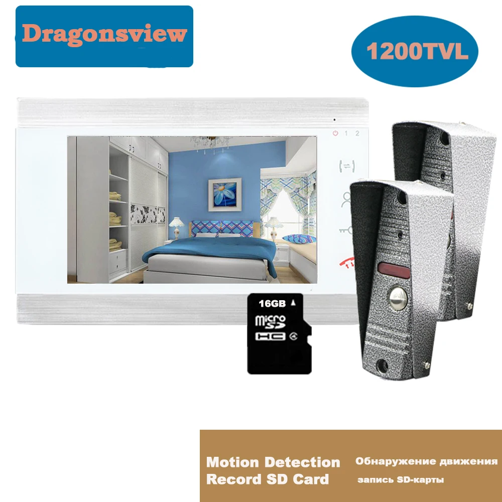 Dragonsview 7 дюймов видеодомофон комплект 1 монитор 2 дверные звонки разблокировка