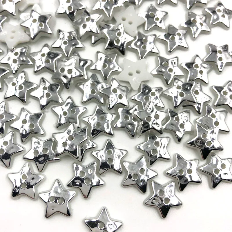 

50PCS 12MM Silver Star 2 Holes Plastic Buttons Children's Apparel Sewing Accessories DIY Scrapbooking Crafts PT301