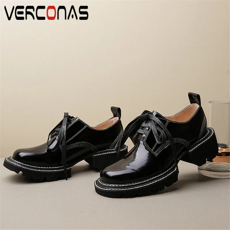 Женские туфли на квадратном каблуке VERCONAS черные лодочки из натуральной кожи с