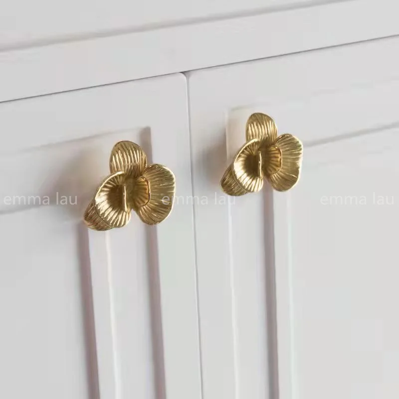 

Orchid Flower Shape Solid Brass Drawer Knob Golden Single Hole Cabinet Door Handles Furniture Cupboard Kitchen Cabinet Pulls