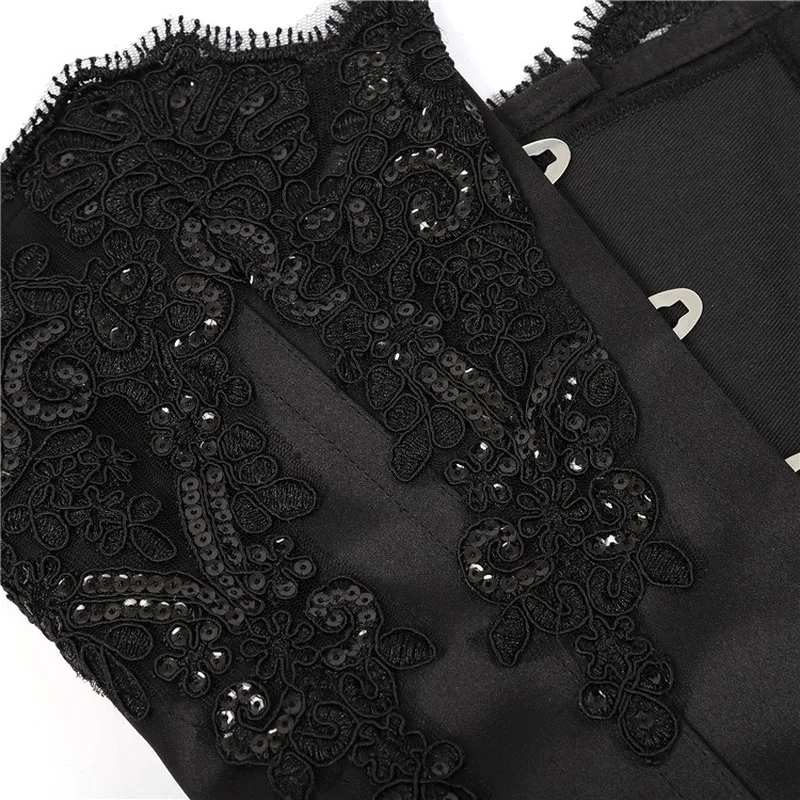 

Sexy Black Corset Top Sequined Embroidered Lace Satin Corset for Women