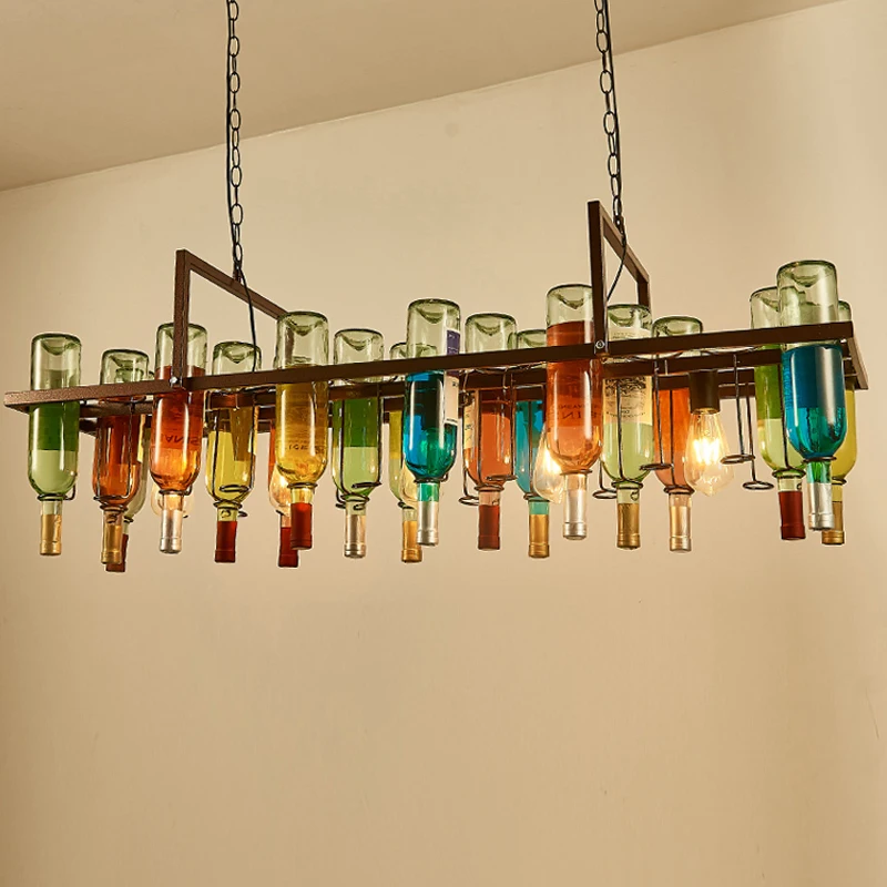 

Glass Wine Bottle E27 LED Vintage Pendant Lights American Retro Industrial Bar Creative Cafe Restaurant Lighting Pendant Lamp