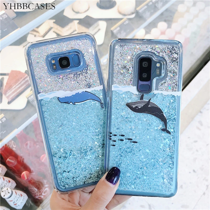 YHBBCASES мультяшный КИТ Акула чехол для Samsung Galaxy S8 S9 S10 Plus Блестящие Блестки