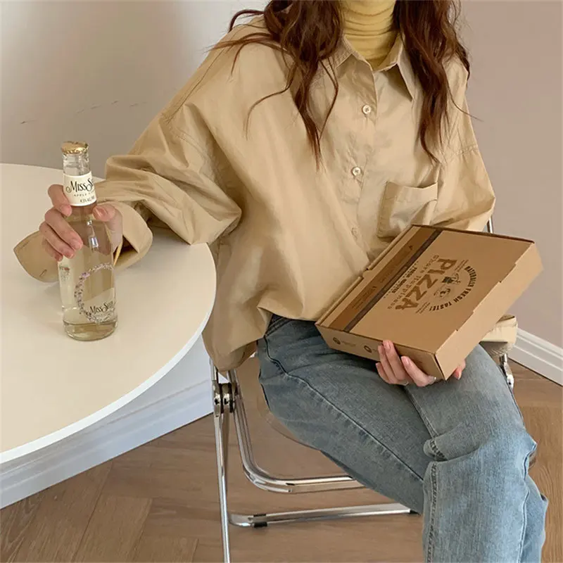 

Harajuku Solid Lapel Oversize All Match Stylish New Gentle Hot Minimalist Lady Chic Loose Casual Korean Tops Shirts