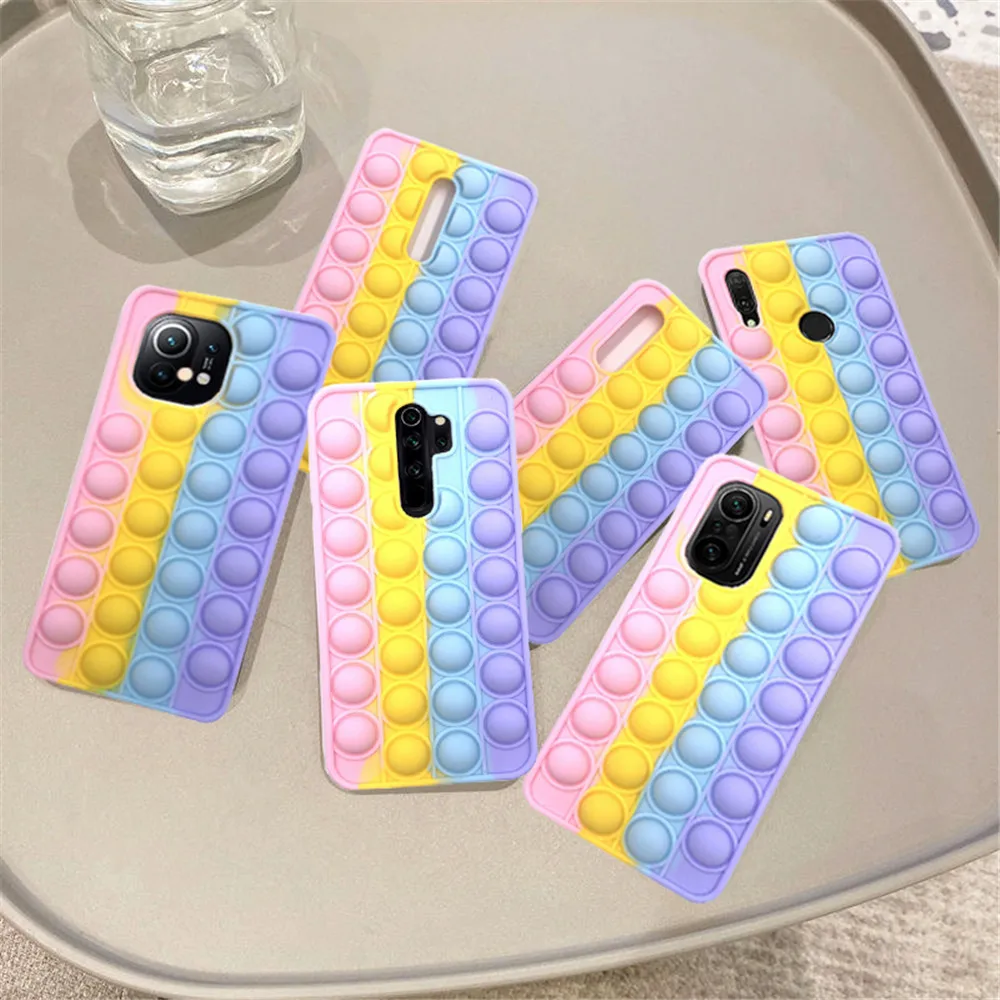 redmi 10 note 7 pop push bubble fidget toys phone case cover for xiaomi mi 8 11 9t poco f3 note 8 pro k20 k30 k40 stress reliver free global shipping