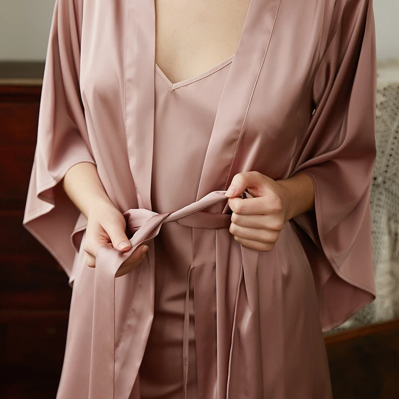 Женский Шелковый Атласный халат летняя сексуальная ночная рубашка с длинным