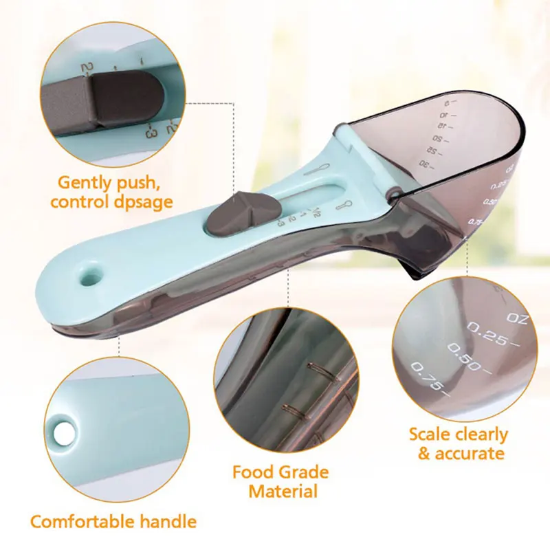 

Creative Adjustable Measuring Spoons With Scale Plastic Measuring Scoops For Baking Accessories Kitchen Measuring Tools