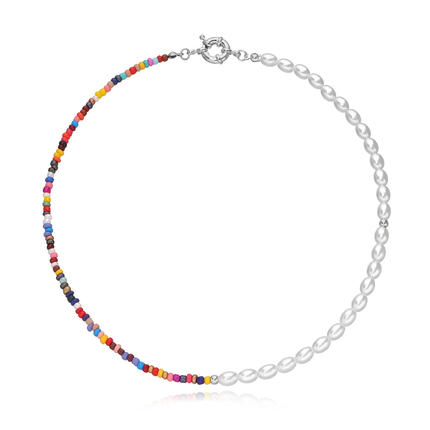 

2021 New Fashion Colorful Rice Beads Imitation Pearls Necklace for Women Gold Silver Color Fish Line Necklaces Female Jewelry