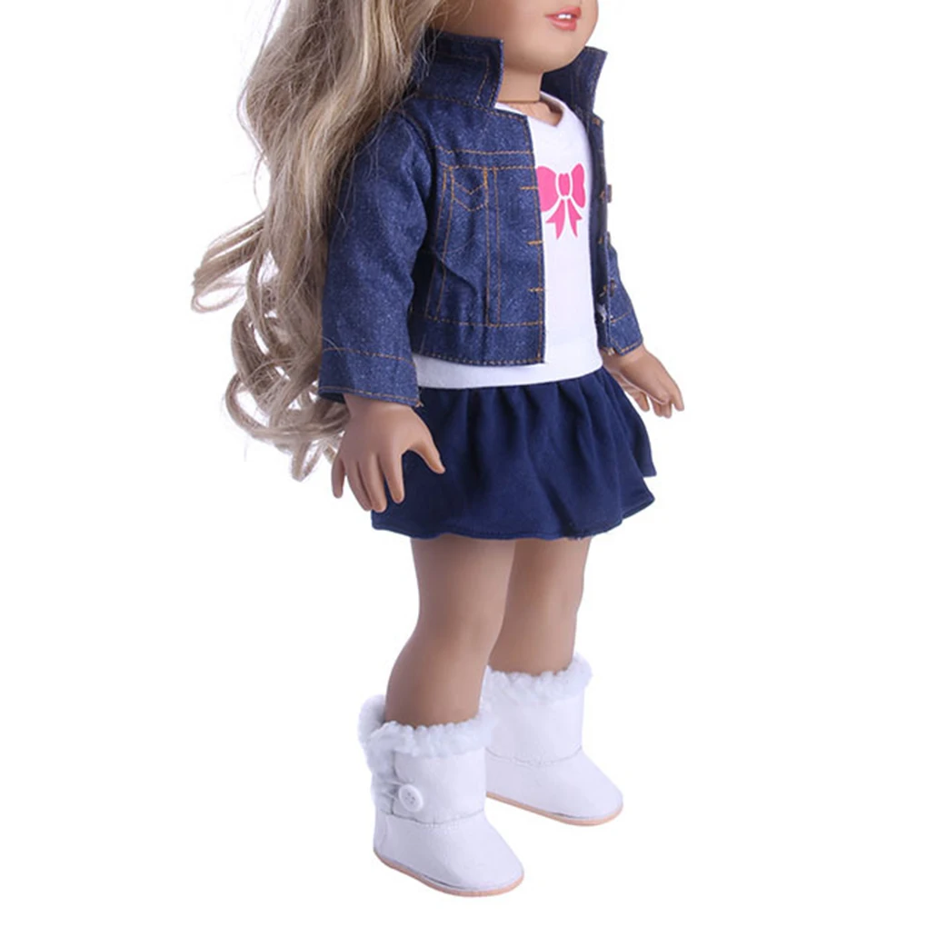 

3 шт./компл. повседневный комплект одежды для кукол 18 дюймов, футболка, пальто/жилет, юбка, кукольные наряды