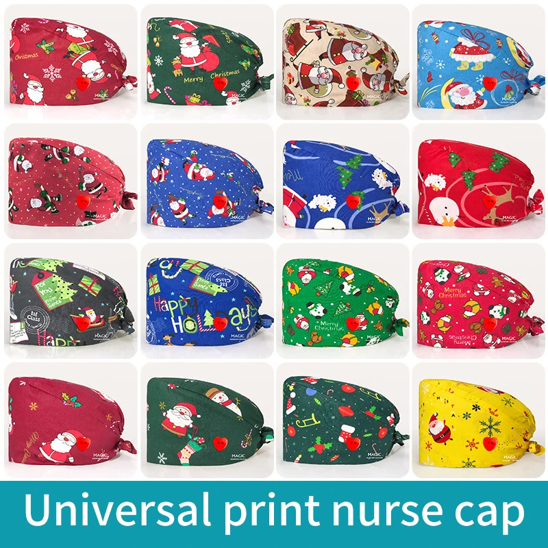 

2021 Рождественский подарок серия регулируемых пуговиц ремень пот полотенце для операционной медсестры шляпа Женская докторская хлопковая Пылезащитная Рабочая шапка